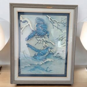 Vintage Basil Ede Blue Jays In Winter 3D 1968 Hanging Wall Art